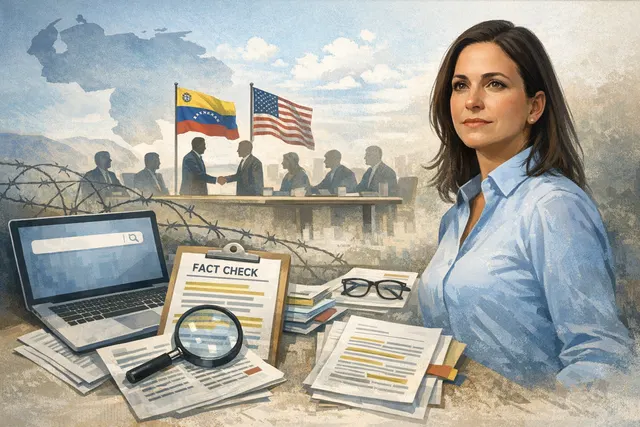 María Corina Machado, Venezuelan opposition leader and Nobel Peace Prize laureate, speaking at an event.