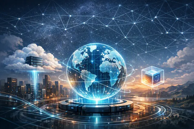 Abstract digital network graphic representing decentralized sovereign cloud computing on the Internet Computer platform