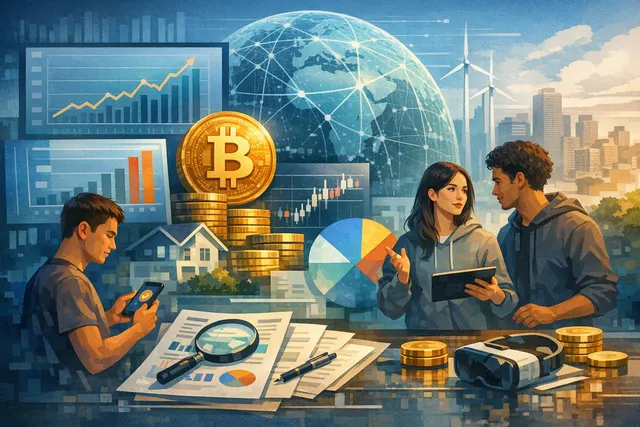 Abstract visualization of a crypto market split: failing projects falling away on one side while institutional capital flows into Bitcoin ETFs on the other, symbolizing the 2026 do