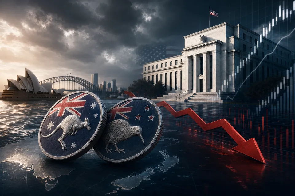 Australian dollar and New Zealand dollar weakening against the U.S. dollar amid rising Treasury yields and global risk