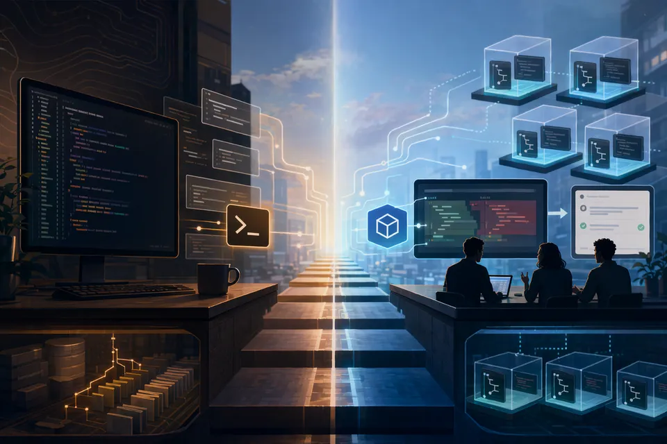 Minh họa hai coding agent AI, Claude Code và OpenAI Codex, đang xử lý code và pull request trong một workflow phát triển phần mềm.