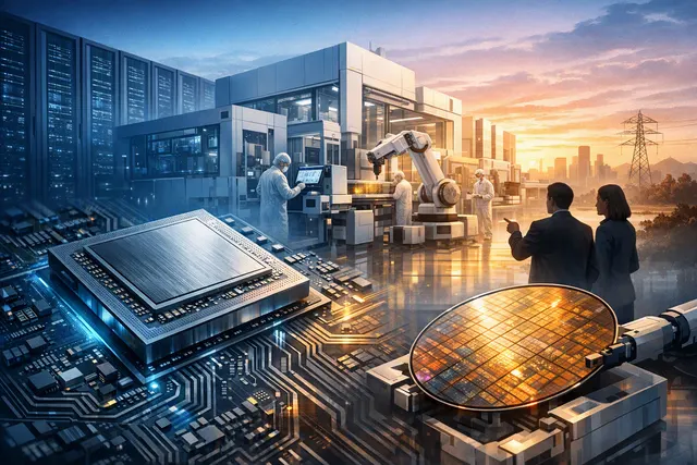 Illustration of Arm’s AGI CPU and AI data-center supply chain, including chip design, manufacturing and networking