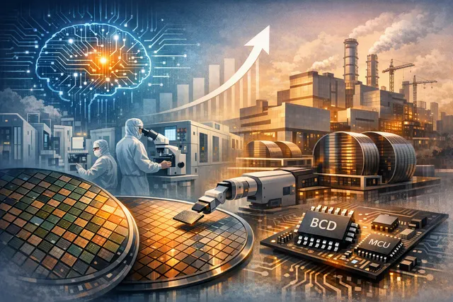 AI-generated concept image representing SMIC's role in the AI semiconductor supply chain, showing a circuit board with data center and chip elements.