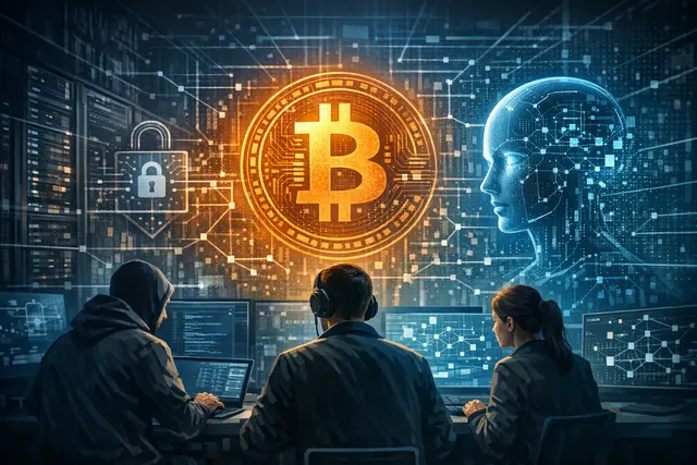 AI-powered Bitcoin Red Team security audit concept showing code scanning and vulnerabilities