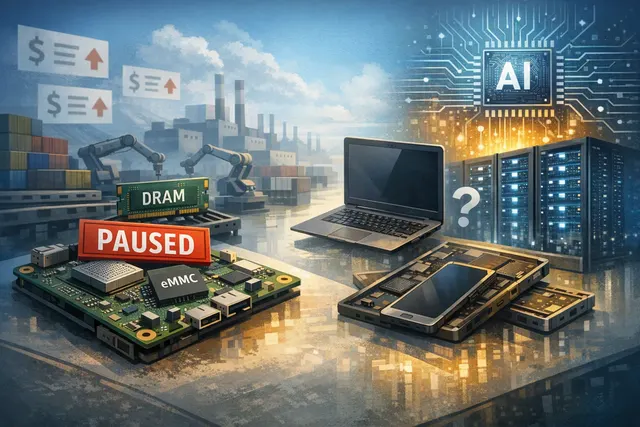 Illustration of PINE64 Linux devices affected by DRAM and eMMC shortages linked to AI infrastructure demand