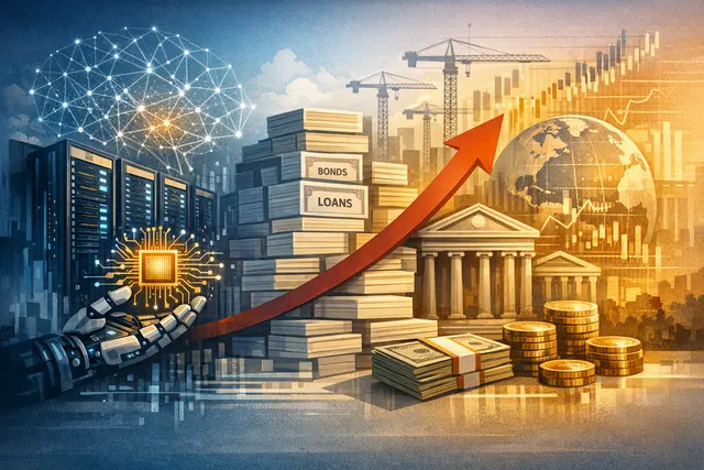How has the record surge in AI infrastructure borrowing by Alphabet, Amazon, Meta, Oracle, and other hyperscalers—nearly $223 billion in bon