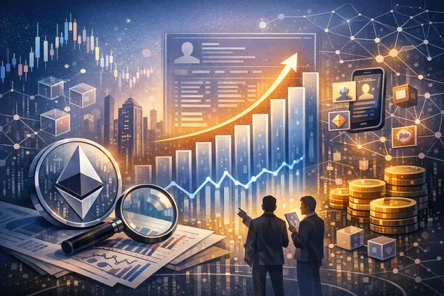 Ethereum network activity visualization showing daily active address surge to 989,500 and ETH price divergence