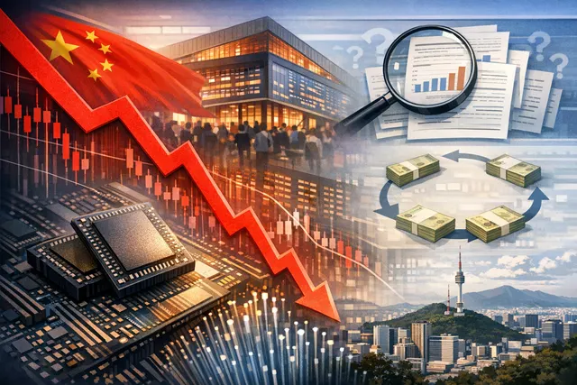 South Korean KOSPI stock market index plunging with chipmaker stocks in red, representing the July 28, 2026 selloff triggered by CXMT IPO and Nvidia circular financing fears