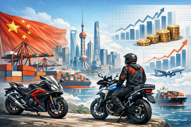 Chinese motorcycles and electric two-wheelers for export on shipping dock or production line