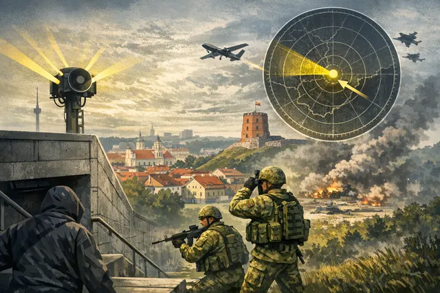 A military radar screen detecting an unidentified object over the Baltic region, symbolizing heightened airspace vigilance.