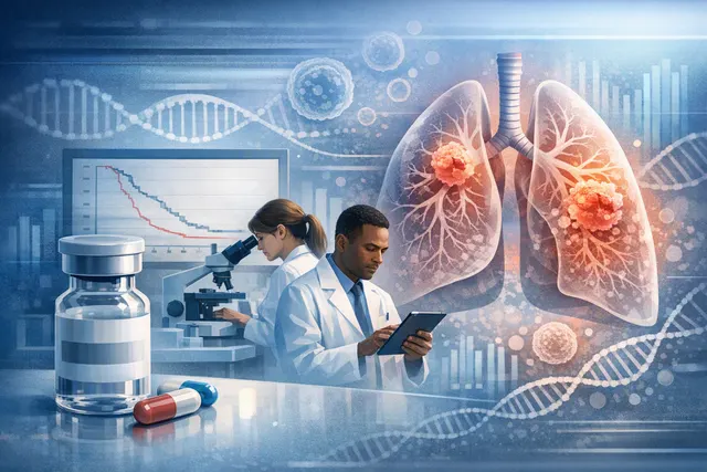 Illustration of Enhertu and a clinical trial for HER2-mutant non-small cell lung cancer