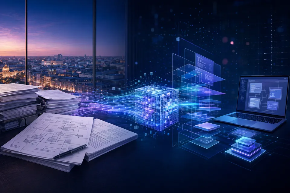 Illustration representing AI-driven enterprise software modernization by DesignVerse