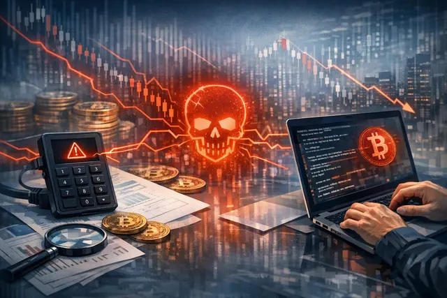 Abstract visual of a cracked hardware wallet with digital fragments floating away, representing the Coldcard firmware exploit and stolen Bitcoin.