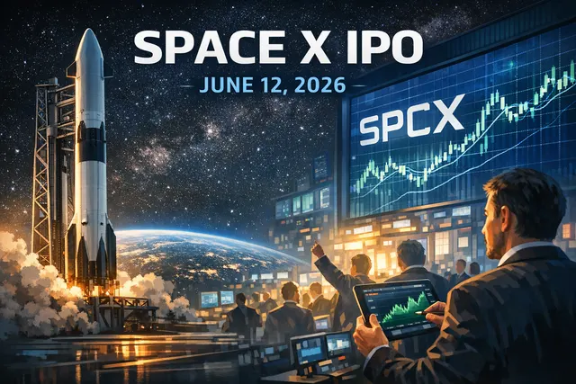 SpaceX SPCX stock begins trading on the Nasdaq today, June 12, 2026, marking the largest IPO in history.