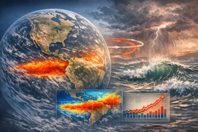 What are the latest details on the 2026–2027 Super El Niño, including its current sea surface temperature anomaly in the Niño 3.4 region (+1