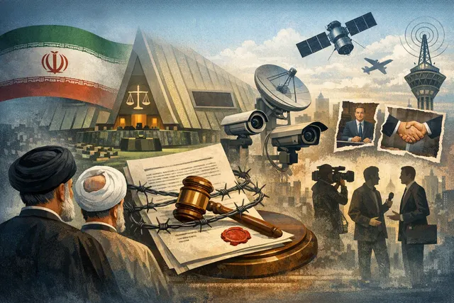 Illustration of Iran’s proposed anti-infiltration bill restricting foreign media contact and academic cooperation