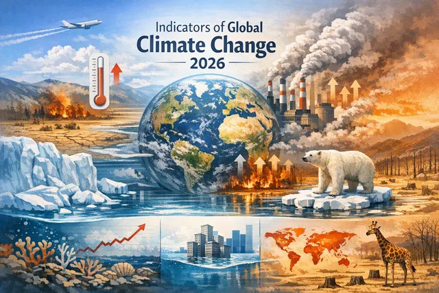 Visualization of Earth showing rising global temperatures and climate change data points from the 2026 IGCC report.