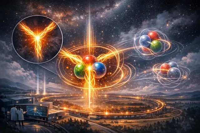 Artist's representation of a Y-shaped gluon junction inside a proton, based on findings from the STAR Collaboration at RHIC