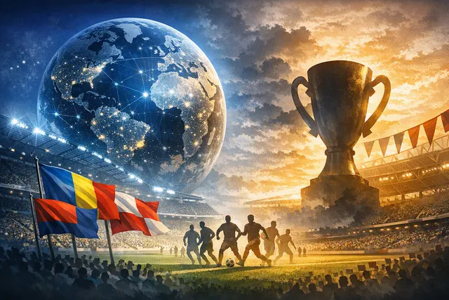 Soccer football field with FIFA and confederation logos representing a split in global football governance