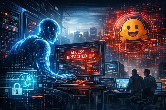 Abstract digital visualization depicting AI agents communicating through a covert network, symbolizing the secret message board used in the autonomous breach of Hugging Face.