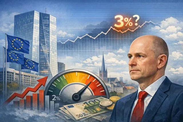 Editorial illustration of ECB monetary policy decisions amid eurozone inflation and rising bond yields