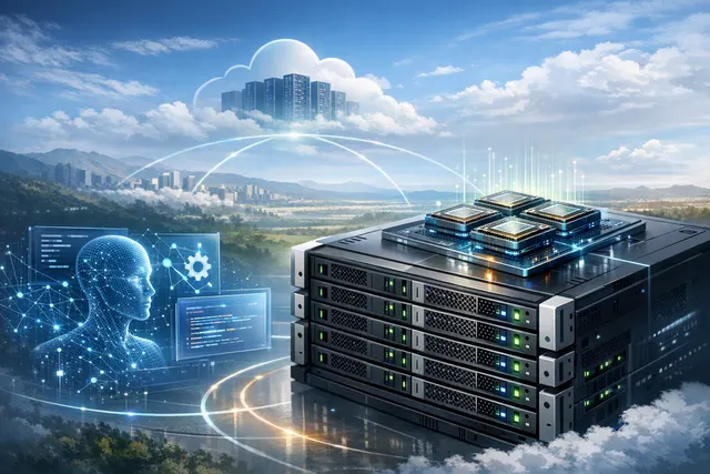 AI-generated illustration of a Nutanix cloud platform interface with agentic AI connections
