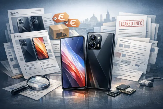 AI-generated concept image of Poco F9 Pro and F9 Ultra smartphones showing their rear camera modules and displays