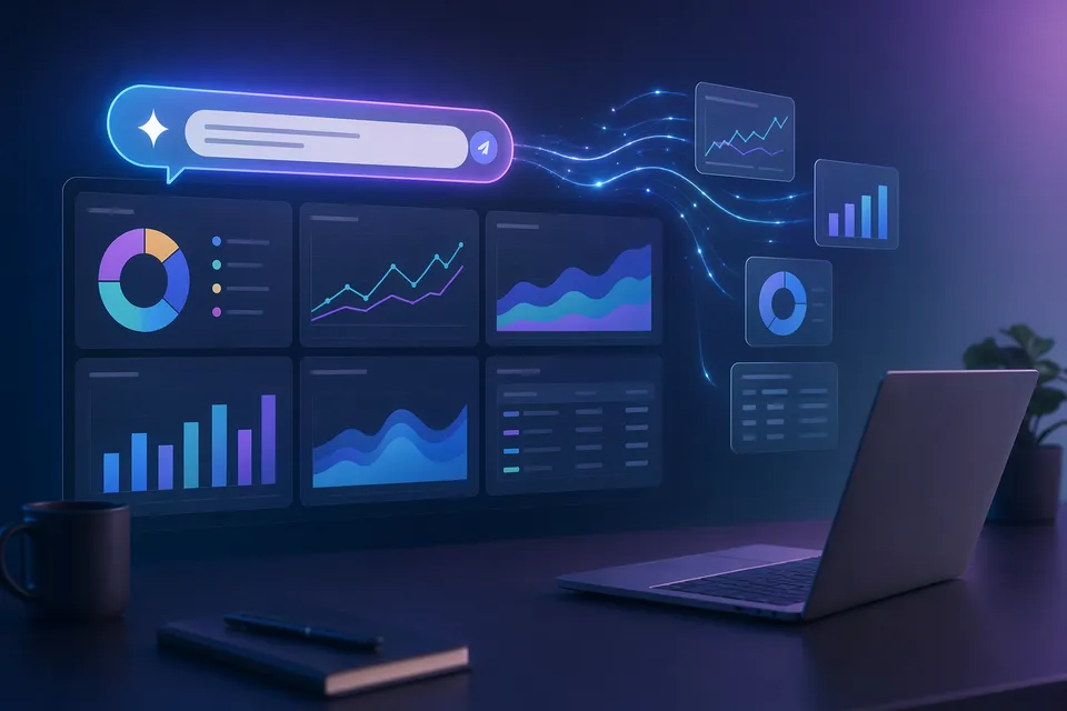 AI-generated illustration representing Gemini-powered dashboards generating Google Ads performance charts