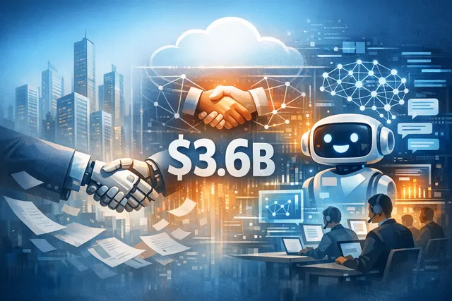 Abstract AI network graphic representing the Salesforce acquisition of Fin for AI customer service