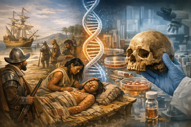 AI-generated image of an ancient Inca mummy burial site in the Atacama Desert of northern Chile, representing the Camarones 9 archaeological site where smallpox DNA was found.