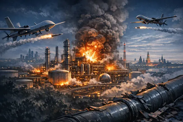 What is the full account of the Ukrainian drone strikes on the Moscow Oil Refinery on June 16 and June 18, including the scale of the attack