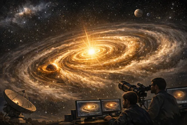 Artistic illustration of a protoplanetary disk around a young star with spiral arms and clumps forming planets