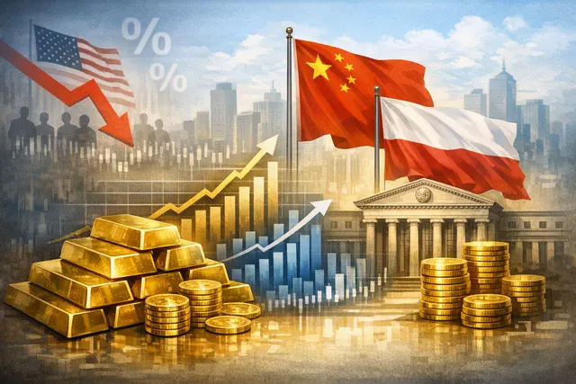 Gold bars stacked with a rising price chart overlay, symbolizing the 2026 gold rally driven by ETF inflows, central bank buying, and US labor market data