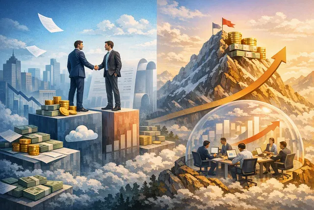 Illustration of the Bending Spoons acquisition of Airtable, showing a downward arrow from $11.7 billion to $1.285 billion with the deal value highlighted