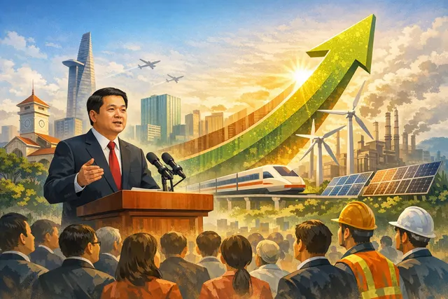 Vietnam's Prime Minister launches a nationwide economic growth campaign with double-digit targets, science and technology drivers, and international cooperation.