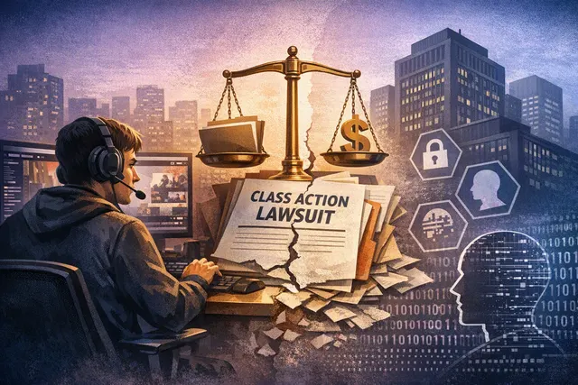 Editorial illustration of a Twitch livestream being transformed into generative AI data, representing the lawsuit over Amazon’s use of creator content