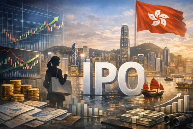 Editorial illustration of Shein’s proposed Hong Kong IPO and sharp valuation decline