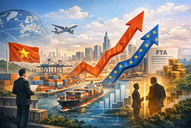 Vietnam trade performance milestones in 2026 including EVFTA impact, record exports, and FTA utilization data