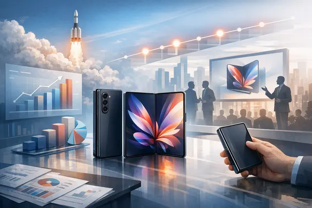 Samsung Galaxy Z Fold 8 passport-style foldable smartphone with titanium display near-invisible crease