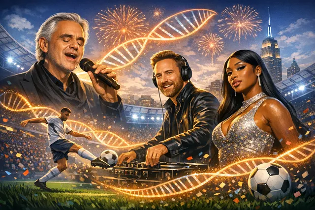 What are the details of the 2026 FIFA World Cup's official anthem "DNA," including its artists (Andrea Bocelli, David Guetta, Megan Thee Sta