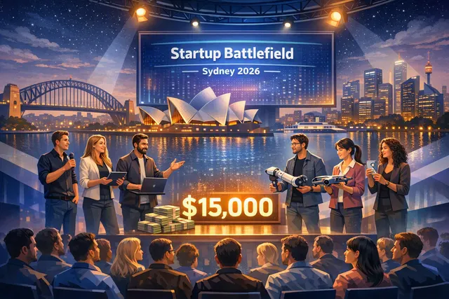 Which eight Australian startups are pitching at the Startup Battlefield at Stripe Tour Sydney on August 19, 2026, for a chance to win $15,00
