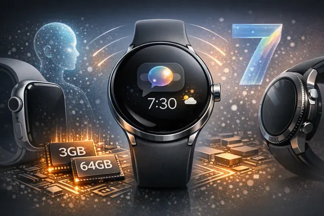 Google Pixel Watch 5 render showing circular domed glass design, digital crown, and side button