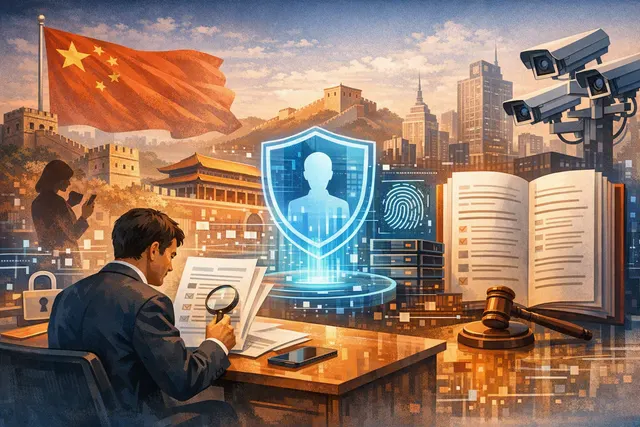 Illustration of China’s proposed privacy rules for large personal-information handlers, showing data governance and cybersecurity controls