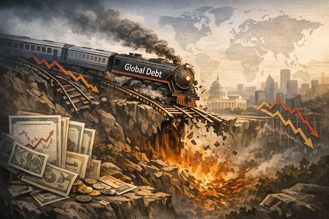 Abstract illustration of a train wreck on a track formed by a bond yield curve chart