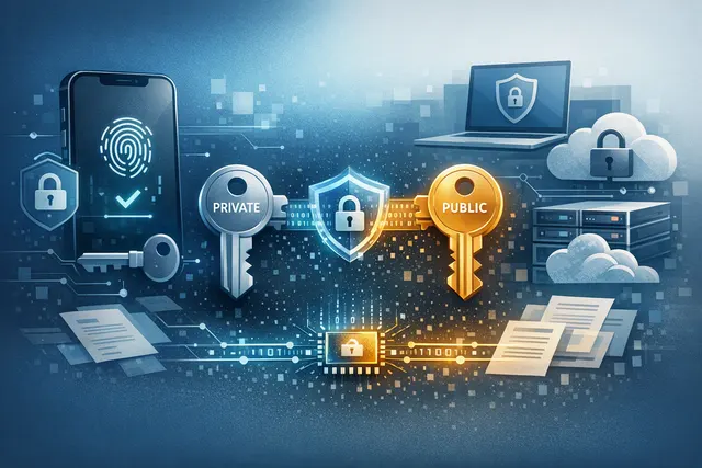 Illustration of a smartphone-based Singpass passkey using public-key cryptography to prevent phishing