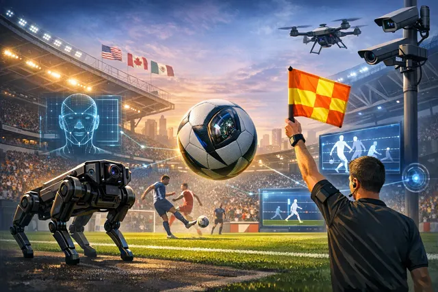 AI-powered technologies at the 2026 FIFA World Cup including the Adidas Trionda smart ball, robot dogs, and 3D player avatars