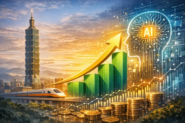 Taiwan semiconductor wafers and AI chip graphics representing the AI-driven GDP surge in 2026
