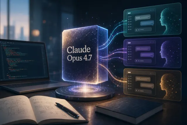 Illustration of AI app cards for testing Claude Opus 4.7 free trial options