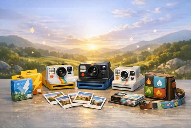 Pokémon-themed Polaroid instant cameras and film from the 30th-anniversary collection