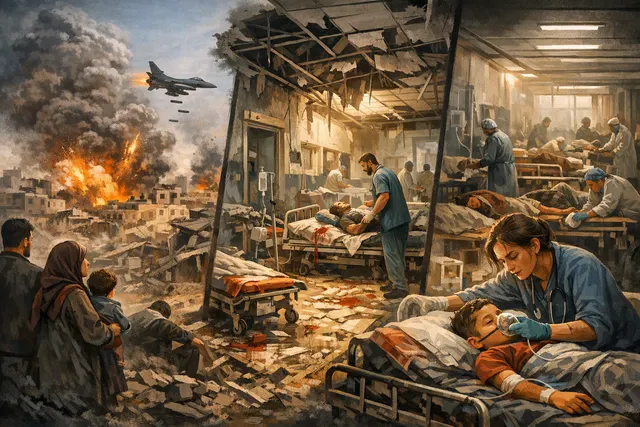 Gaza hospital damaged by Israeli strikes showing destruction of health infrastructure